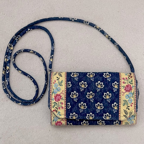 Vera Bradley Handbags - Vera Bradley Quilted Crossbody/Clutch Purse-Women’s Bags-Navy & Yellow-Preppy